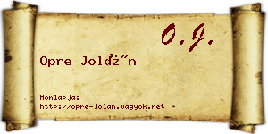 Opre Jolán névjegykártya