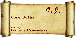 Opre Jolán névjegykártya